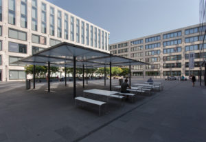 Inner courtyard with seating accommodation, Zurich PH, facade, building Inner courtyard with seating accommodation, Zurich PH, facade, building
